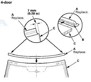 15. Attach the windshield upper seal (A) with adhesive