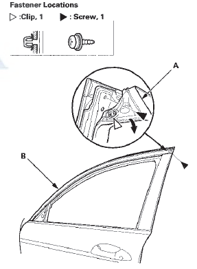 3. Pull out the upper edge of the door outer molding (A)