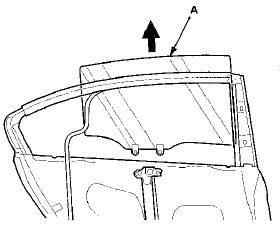 9. Remove the quarter glass (A). Take care not to