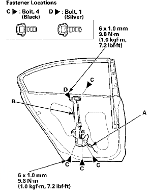 11. Remove the bolts (C), and loosen the bolt (D), then