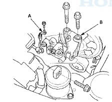 57. Remove the side engine mount bracket (B).