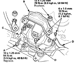 28. A/T model: Install the automatic transmission fluid