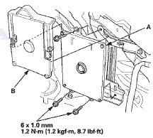 80. Connect the battery cables (A) to the under-hood fuse/