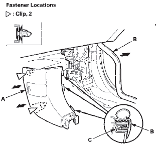 6. Pull out the front door opening seal (A) from the trim