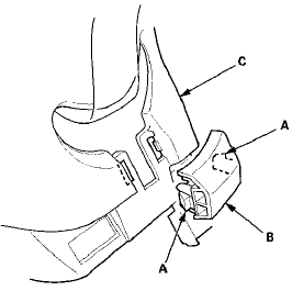 6. Pass the front seat belt lower anchor (A) out through a