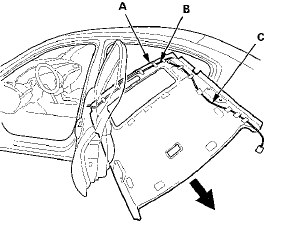 22. If necessary, remove the cushion tape (A, B, C>