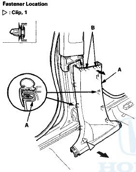 5. Remove the B-pillar upper trim (A).