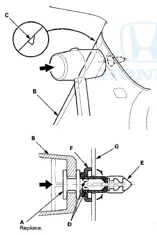 4. Pull back the top of the C-pillar trim (A) by hand to