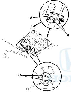 7. If necessary, detach the hooks (C) by prying out the