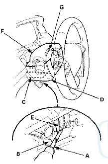 6. Release the hook (E) locating on the left side of the