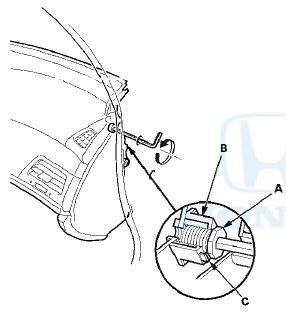 14. From outside the driver's door, remove the caps (A),