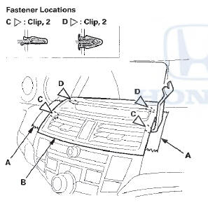 2. Pull out the dashboard center vent (A) by hand to