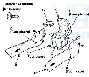 3. For some models: Open the console armrest (F), and