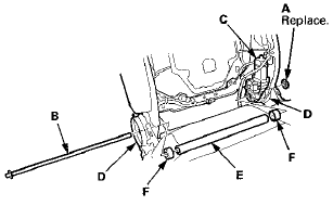 5. Remove the rod cover (E) and the collars (F).