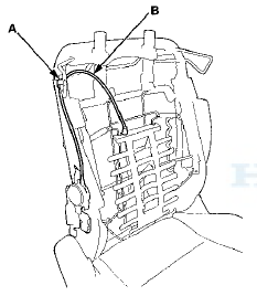4. Disconnect the lumbar support motor connector (A),