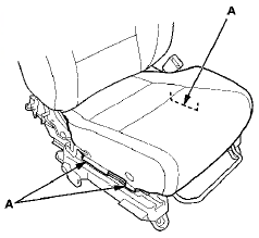 25. Release the hook strips (A) from under the seat