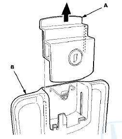 3. Remove the retainer clip (A), then remove the trunk