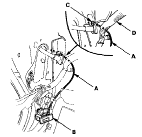 5. Remove the grommet (C), then remove the hood