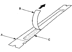 4. Align the alignment marks (B) of the adhesive backing