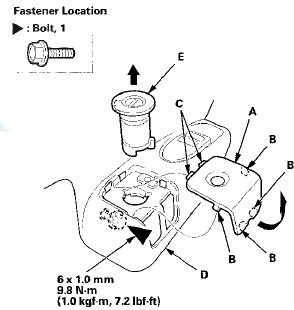 2. Remove the opener lock cylinder (E), and loosen the