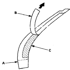 4. Align the corner (B) of the adhesive backing A with the