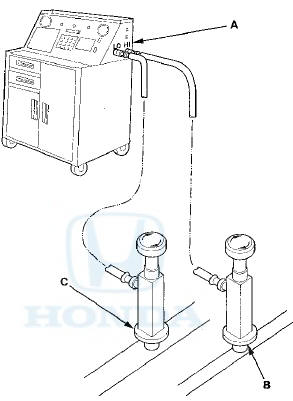 2. Recover refrigerant from the A/C system (see page