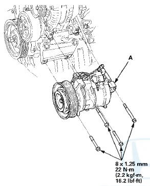 7. Install the A/C compressor in the reverse order of