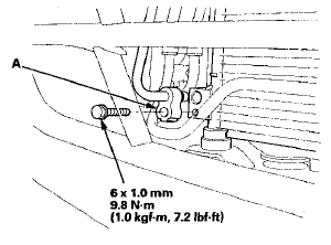 6. Remove the bolt, then disconnect the discharge hose