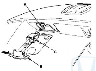 2. Separate the lens (B) and housing (C), then remove