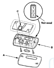 3. Remove the screws, then remove the ceiling light (B).