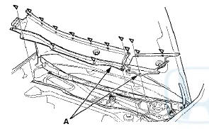 5. Disconnect the harness clip and 5 P connector (A)