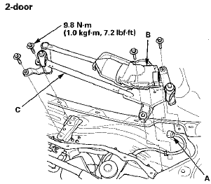 6. Remove the four bolts and wiper linkage assembly