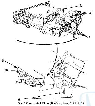 8. Disconnect the connectors (C), then remove the audio