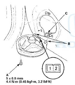 3. Disconnect the 2P connector (C), and remove the