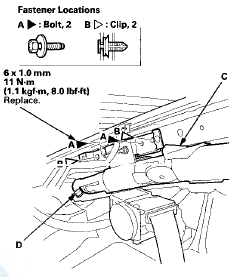 5. Remove the retractor mounting bolt (A) and the