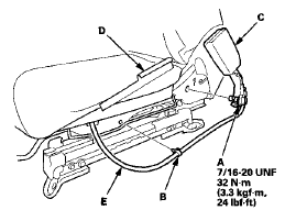5. Passenger's seat: Release the hook strip (D), and pull