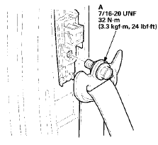 6. Disconnect t h e seat belt t e n s i o n e r connector (A).