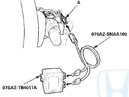 14. Connect the SRS inflator simulator (2 O connectors)