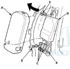 5. Remove t h e t w o washers, nuts (E), a n d t h e ODS unit.