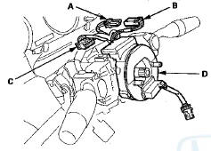 8. Release the lock tab (A) under the cable reel connector