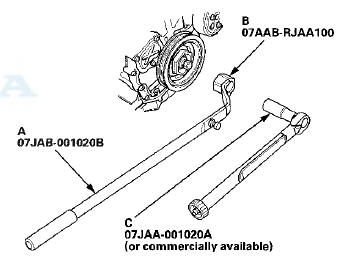 3. Torque the bolt to 49 N-m (5.0 kgf-m, 36 Ibf-ft) with a