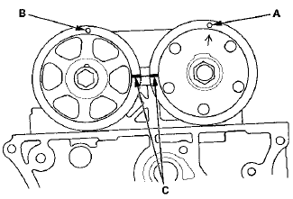 3. To hold the intake camshaft, insert a camshaft lock pin