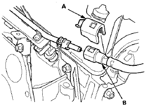 9. Disconnect the four fuel injector connectors (A), the