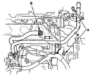 13. Disconnect the water bypass hose (B).