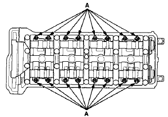 3. Remove the camshaft holder bolts. To prevent