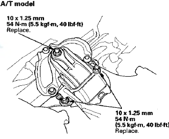 19. Tighten the front engine mount bolt (A), then install