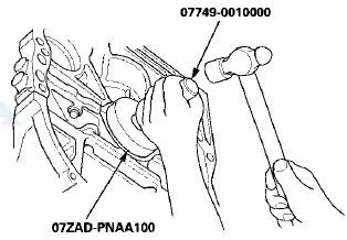 7. Measure the distance between the engine block (A)