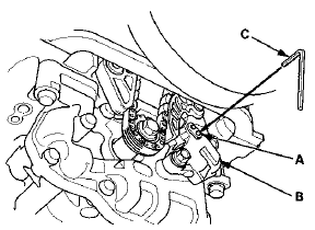 6. Loosen the oil pump sprocket mounting bolt (A).