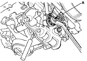 7. Remove the oil pump sprocket (A) and the oil pump