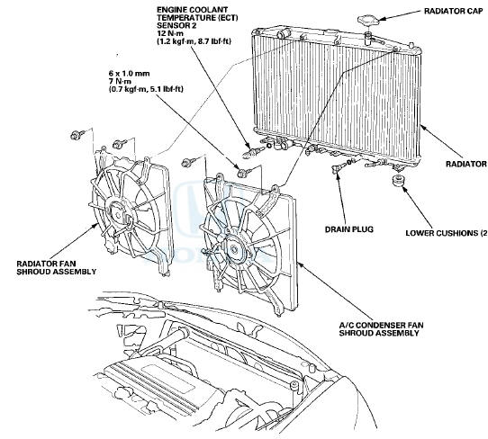 13. Install the radiator in the reverse order of removal. Make sure the upper